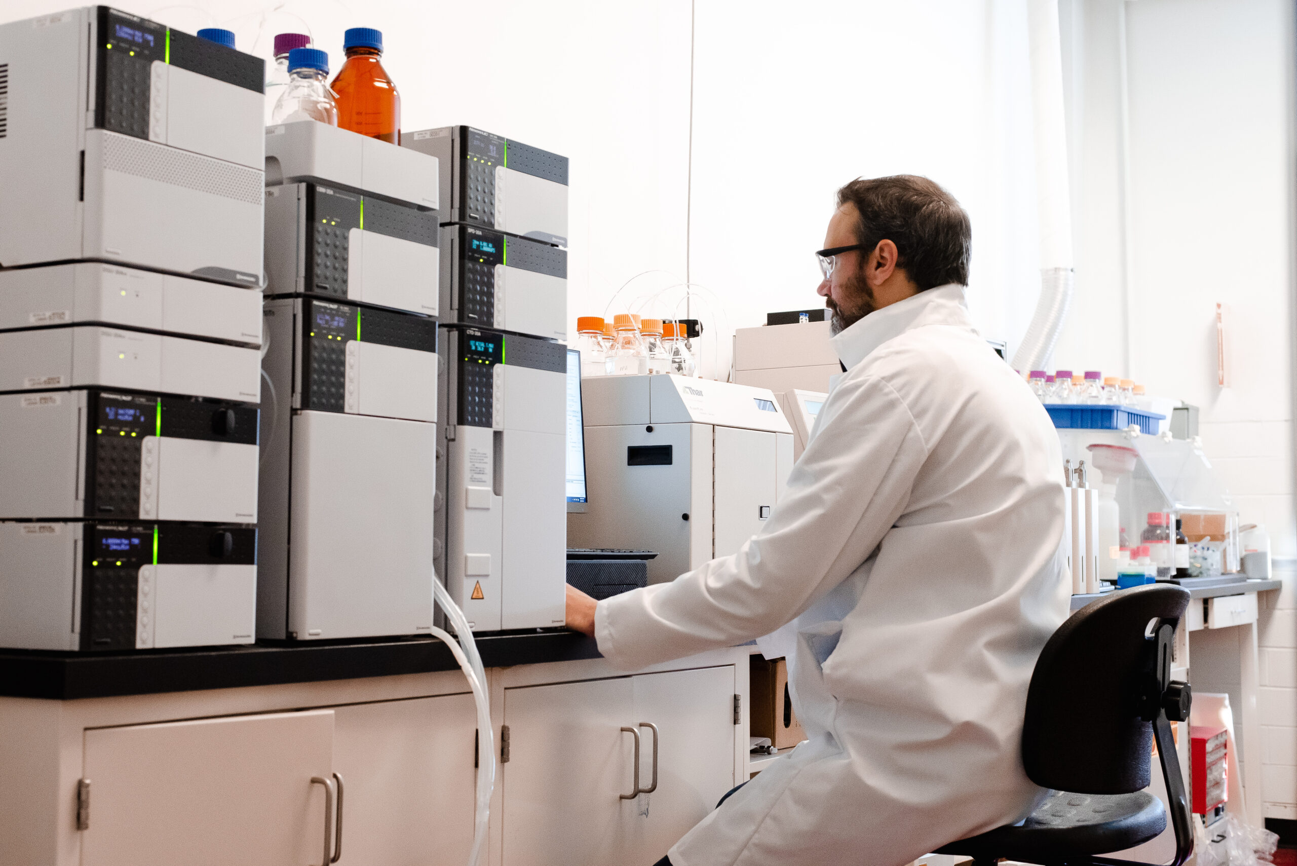 Supercritical fluid chromatography (SFC) is a type of normal phase chromatography, designed much like high-performance liquid chromatography (HPLC). It uses pumps and columns to separate the different components of a complex mixture. The difference lies with the mobile phase. HPLC uses pressured liquid, whereas SFC uses a supercritical fluid.